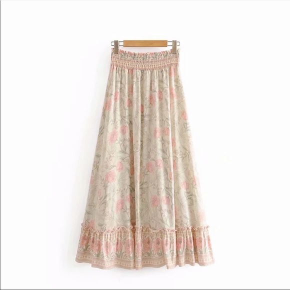 Hi Low Maxi Boho Floral Gypsy Print Skirt Pink - Picture 12 of 15